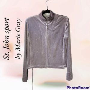 St. John silver embedded design velvet zip up jacket with bling women's…